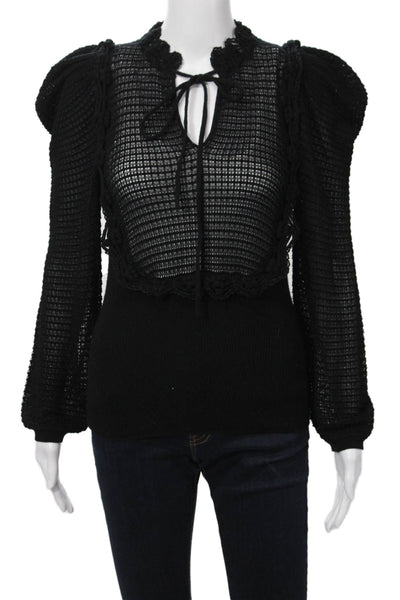 Rebecca Taylor Womens Black Wool Viscose Long Sleeve Tie Blouse Gothic Size S
