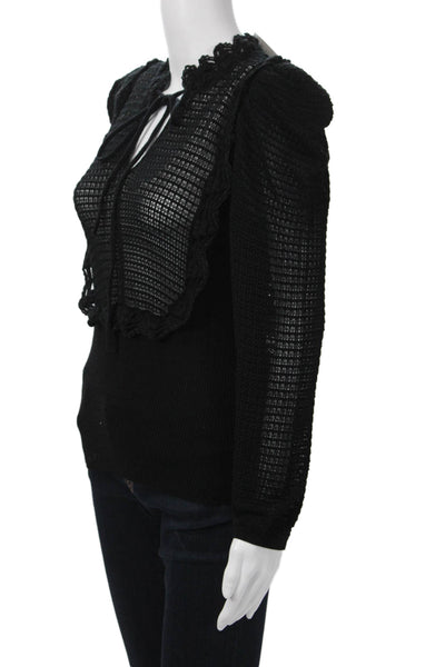 Rebecca Taylor Womens Black Wool Viscose Long Sleeve Tie Blouse Gothic Size S