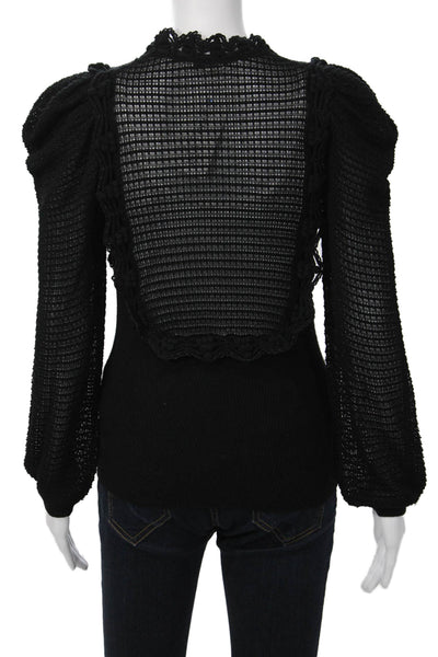 Rebecca Taylor Womens Black Wool Viscose Long Sleeve Tie Blouse Gothic Size S