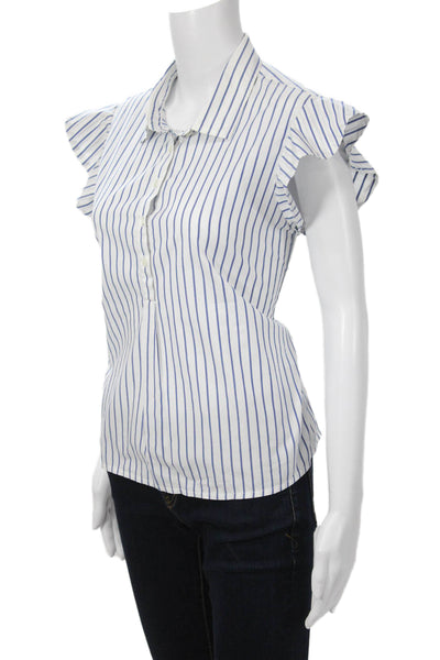 Frame Women Blouse Collared Striped White Cotton Button Short Sleeve Size S