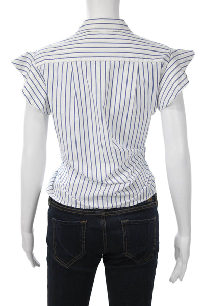 Frame Women Blouse Collared Striped White Cotton Button Short Sleeve Size S