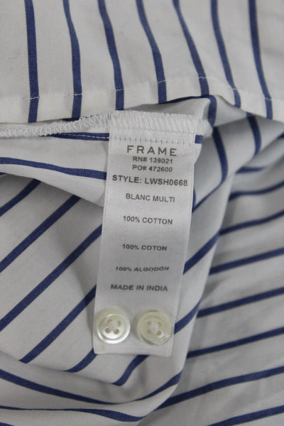 Frame Women Blouse Collared Striped White Cotton Button Short Sleeve Size S