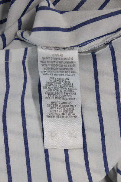 Frame Women Blouse Collared Striped White Cotton Button Short Sleeve Size S