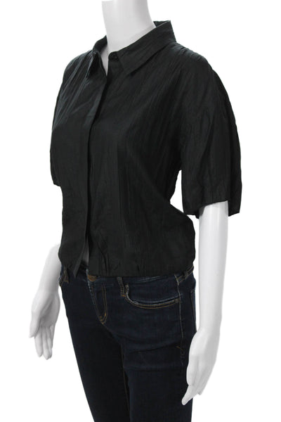 Frame Women Black Collared Short Sleeve Button Up Blouse Size S