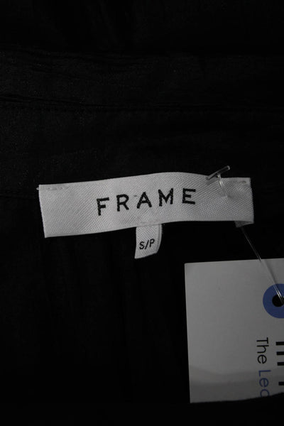 Frame Women Black Collared Short Sleeve Button Up Blouse Size S