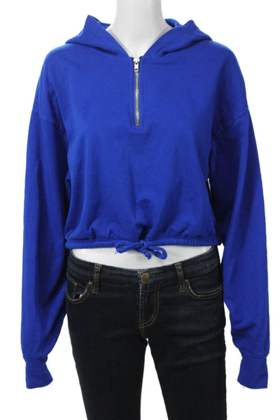 Year Of Ours Women Henley Hoodies Blue 100%Cotton Drawstring Long Sleeve Size S