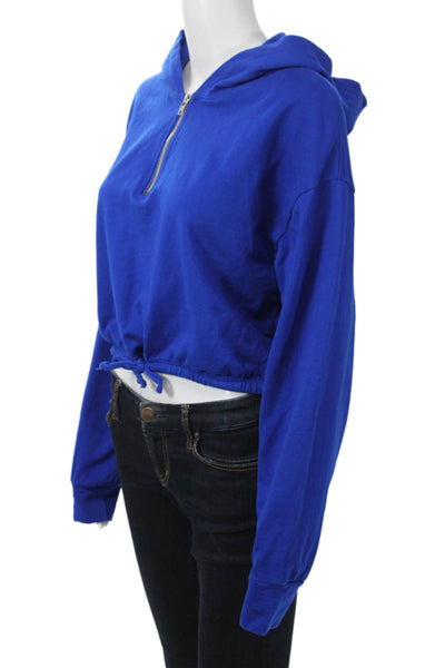 Year Of Ours Women Henley Hoodies Blue 100%Cotton Drawstring Long Sleeve Size S