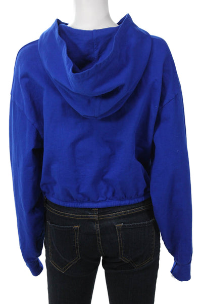 Year Of Ours Women Henley Hoodies Blue 100%Cotton Drawstring Long Sleeve Size S