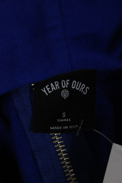 Year Of Ours Women Henley Hoodies Blue 100%Cotton Drawstring Long Sleeve Size S
