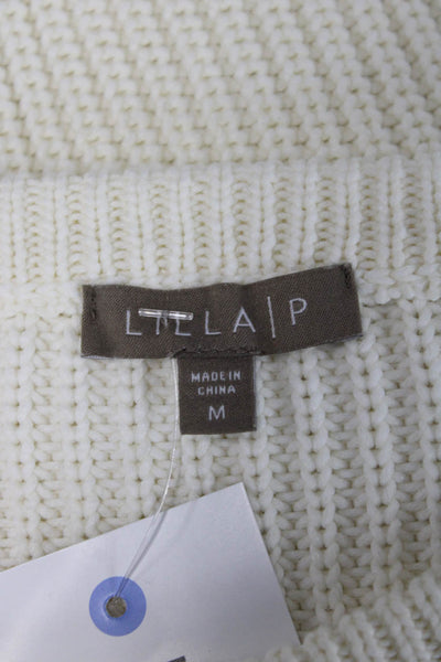 Lilla P Womens White Crew Neck Short Sleeve Top 55% Cotton Size M