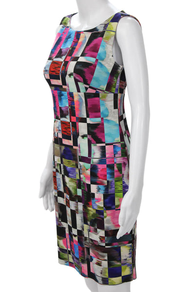 Milly Women Sheath Dress MultiColor Geometric Sleeveless Midi Size 2