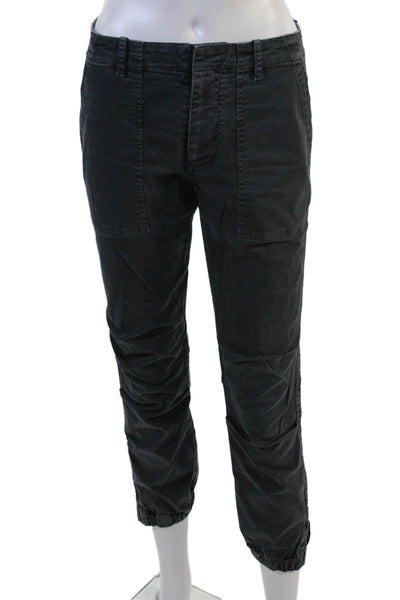 Nili Lotan Women Cargo Cropped Jogger Pants Black Hook & Eye Size 2