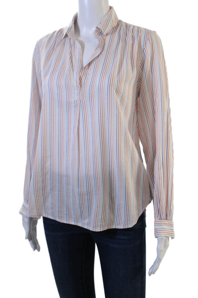 Birds of Paradis Women Striped Collared Button Long Sleeve Blouse White Size XS