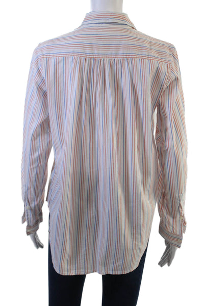 Birds of Paradis Women Striped Collared Button Long Sleeve Blouse White Size XS