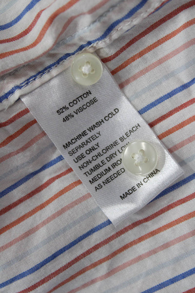 Birds of Paradis Women Striped Collared Button Long Sleeve Blouse White Size XS