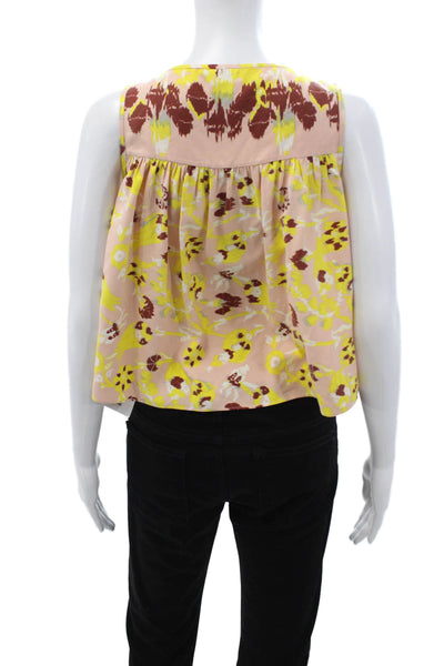 Tibi Women Cropped Silk Pink Floral Round Neck Sleeveless Tank Size 0