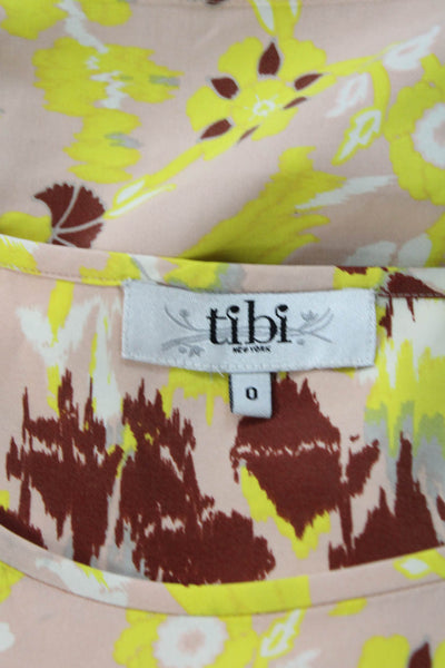 Tibi Women Cropped Silk Pink Floral Round Neck Sleeveless Tank Size 0