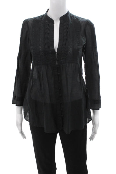 Joie Womens Tunic Silk Black High Neck Button Up Long Sleeve Bohemian Size S