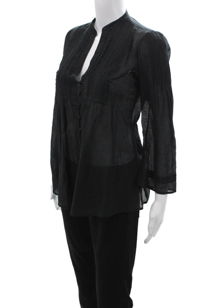 Joie Womens Tunic Silk Black High Neck Button Up Long Sleeve Bohemian Size S
