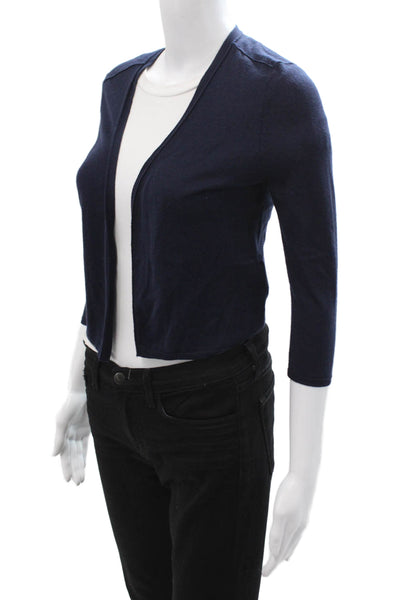 Rene Lezard Women Dark Blue Silk Cashmere V-Neck Cardigan 3/4 Sleeve Size 34