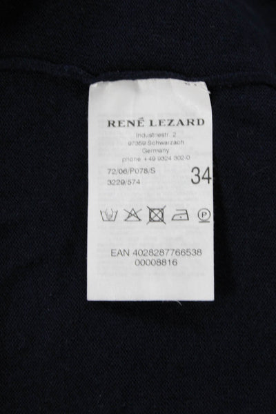 Rene Lezard Women Dark Blue Silk Cashmere V-Neck Cardigan 3/4 Sleeve Size 34