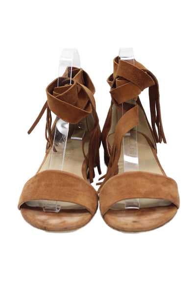 Stuart Weitzman Womens Suede Ankle Strap Tied Flat Sandals Brown Size 5.5