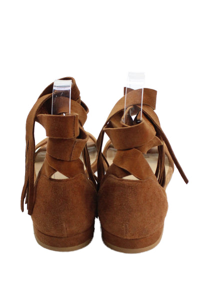 Stuart Weitzman Womens Suede Ankle Strap Tied Flat Sandals Brown Size 5.5