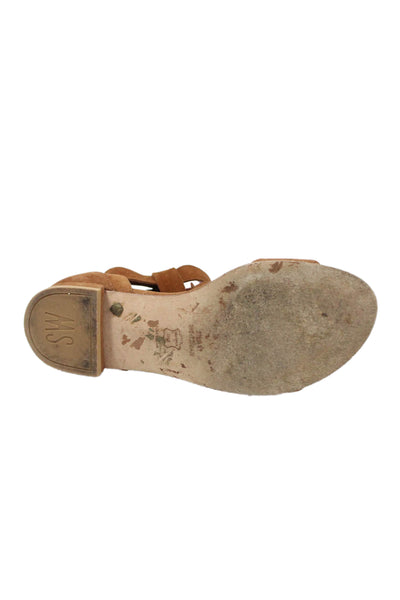 Stuart Weitzman Womens Suede Ankle Strap Tied Flat Sandals Brown Size 5.5