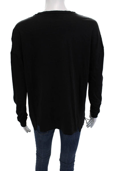Zara Women Bohemian V-Neck Long Sleeve Cotton Top Black Size M