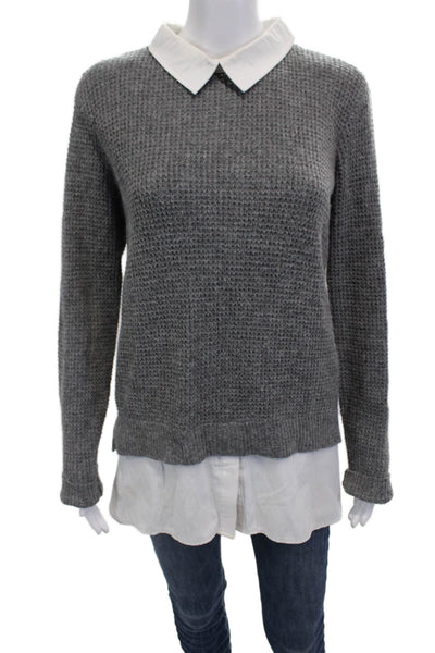 RD Style Womens Collared Gray Pullover Sweater Long Sleeve Angora Nylon Size M