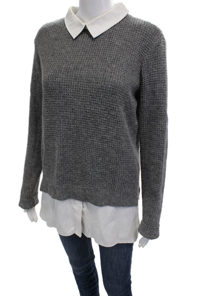 RD Style Womens Collared Gray Pullover Sweater Long Sleeve Angora Nylon Size M
