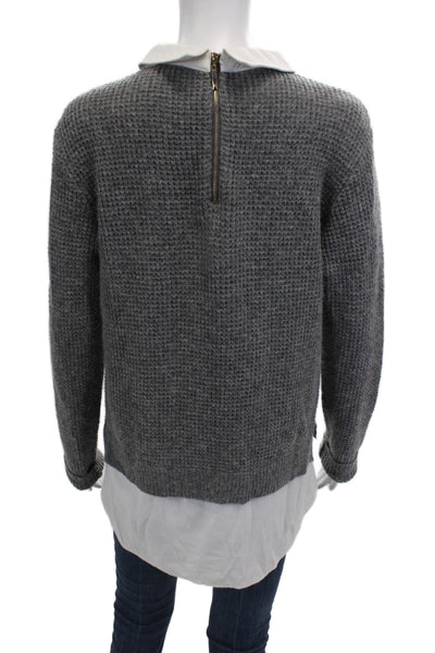 RD Style Womens Collared Gray Pullover Sweater Long Sleeve Angora Nylon Size M