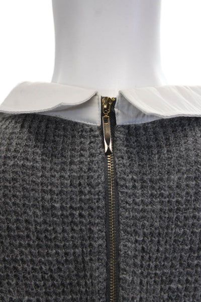 RD Style Womens Collared Gray Pullover Sweater Long Sleeve Angora Nylon Size M