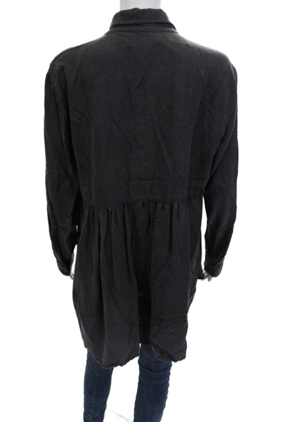 Zara Woman Womens Tunic Blouse Dark Gray Collared Long Sleeve Button Up Size M