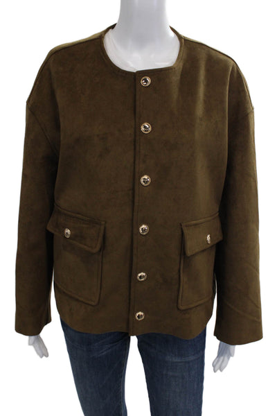 Tout A Coup Women Brown Military Jacket Button Long Sleeve Size 8