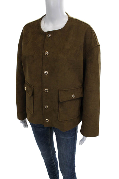 Tout A Coup Women Brown Military Jacket Button Long Sleeve Size 8