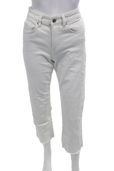 Allsaints Womens Cropped Straight Jeans White Button Size 27