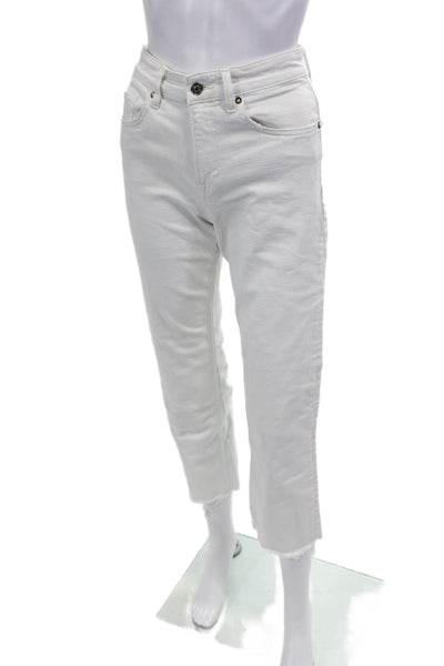 Allsaints Womens Cropped Straight Jeans White Button Size 27