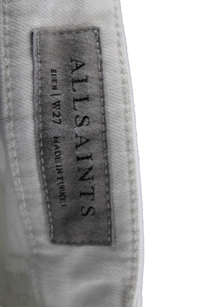 Allsaints Womens Cropped Straight Jeans White Button Size 27