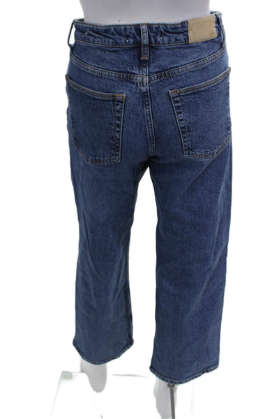Zara Women Cropped Straight High Rise Dark Blue Cotton Elastane Jeans Size 4