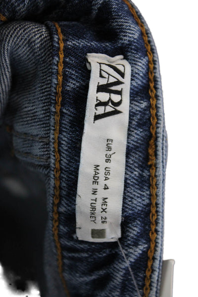 Zara Women Cropped Straight High Rise Dark Blue Cotton Elastane Jeans Size 4