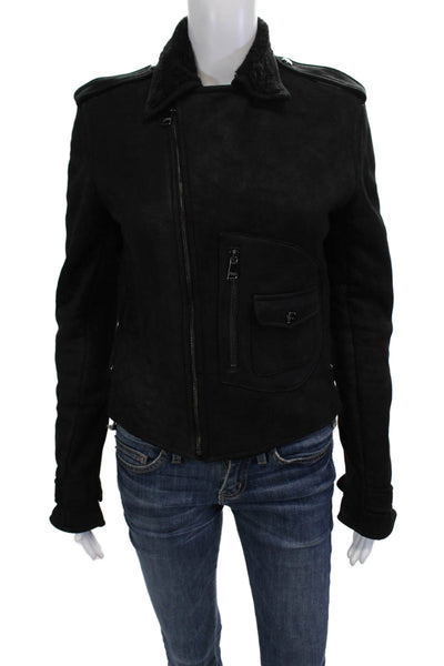Ralph Lauren Womens Black Biker Motorcycle Leather Jacket Size S