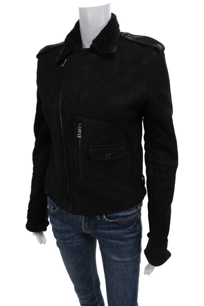 Ralph Lauren Womens Black Biker Motorcycle Leather Jacket Size S