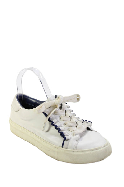 Tory Burch Womens Leather Ruffled Low Top Sneakers White Size 7 Medium