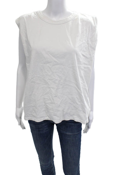 Frankie Shop Women Basic White Cotton Crewneck Sleeveless T-Shirt Size M