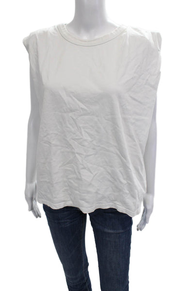 Frankie Shop Women Basic White Cotton Crewneck Sleeveless T-Shirt Size M