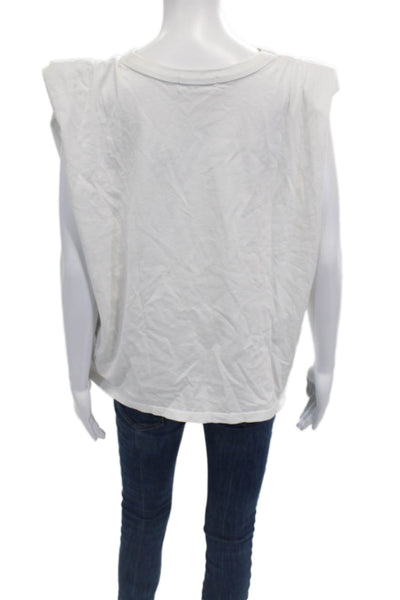Frankie Shop Women Basic White Cotton Crewneck Sleeveless T-Shirt Size M
