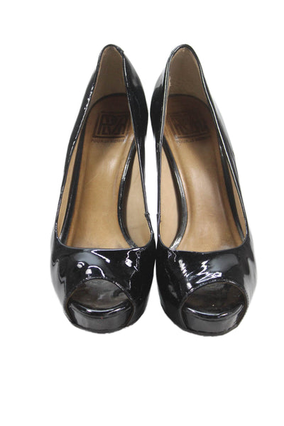 Pour la Victoire Women's Open Toe Platform Stiletto Leather Shoes Black Size 8