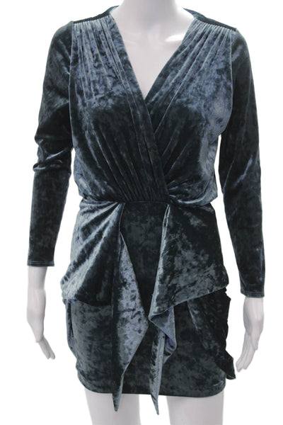 Misa Womens Wrap Mini Dress Dark Gray V-Neck Long Sleeve Size XS