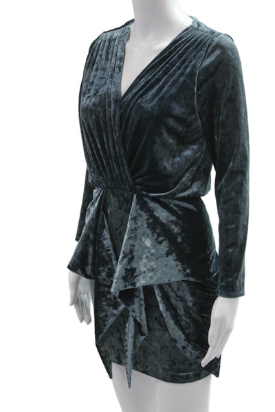 Misa Womens Wrap Mini Dress Dark Gray V-Neck Long Sleeve Size XS
